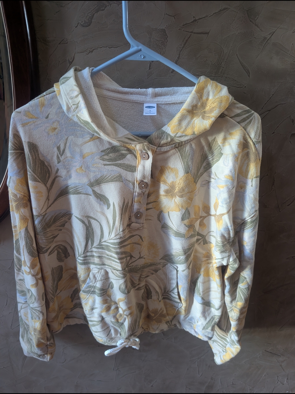 Old Navy Cream and Yellow Floral Hooded Pullover